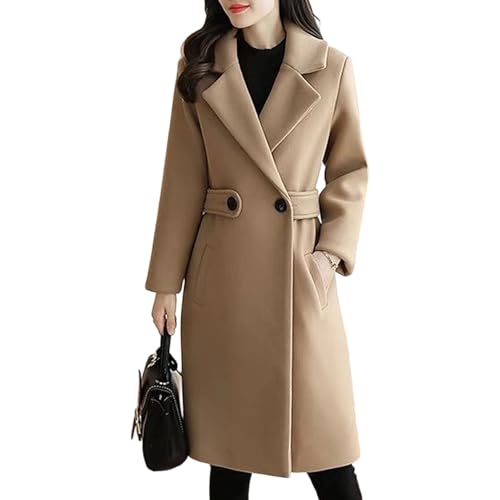 Damkappor Dubbelknäppt Vinterkappa Skårad Trenchcoat Dam Medellång Varm Kappa Kamel X Large