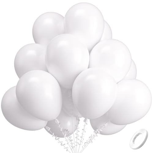 Kelfara White Balloons Party Balloons 100 Pcs 12 Inch Latex Helium Balloon for New Years Eve Birthday Wedding Graduation Engagement White Theme Party Decorations 2026