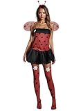 Sunloudy Women Ladybug Costume Halloween Dress up Beetle Wings Bee Fairy Role Play Costume Outfit Dress Headband Leg Warmers(Black,Small)