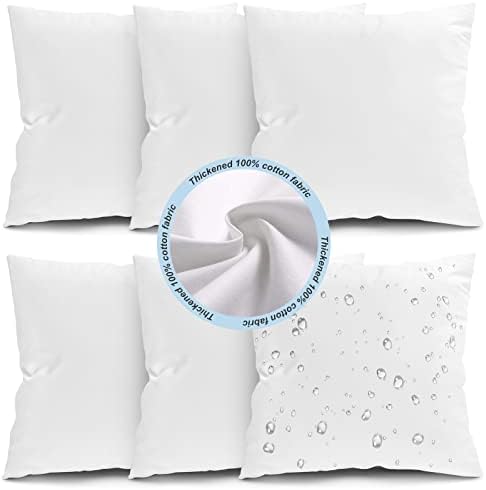 Fixwal 18x18 Inches Outdoor Pillow Inserts Set of 6, Waterproof Decorative Throw Pillows Insert, Square Pillow Form for Patio, Furniture, Bed, Living Room, Garden ( White )