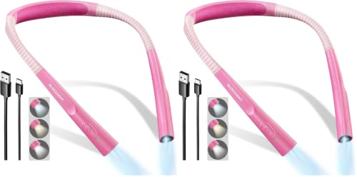 Image of Glocusent Upgraded LED Neck Reading Light, Book Light for Reading in Bed, 30-min Timer, 3 Colors & 3 Brightness Adjustable, Rechargeable & Long Lasting, Perfect for Reading, Knitting (Pack of 2)