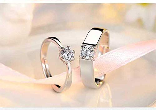Image of MEENAZ Couple CZ AD Solitaire Rings Single Valentine Gifts Silver Platinum Love Heart Brass Proposal Finger Ring set Combo for women Couples girls Men Boys girlfriend lovers CFRM158
