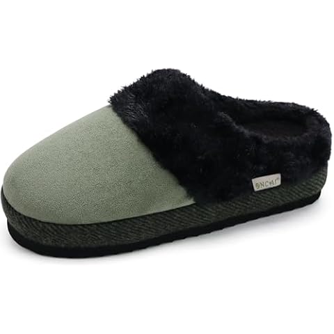 ONCAI Women's Slippers with Cushion Yoga Mat trendy slippers for women 2024 Fuzzy Suede Warm Winter Best Womens Slippers 2024 Cozy Rubber Sole Blackish Green/Black Size 8.5 US Cover