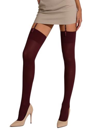 Image of Mila Marutti Thigh High Stockings for Women | Garter Belt Stockings Semi Opaque 40D | Colored Suspender Stockings Pantyhose