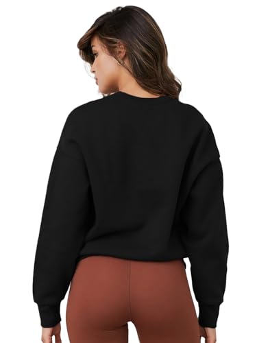 Image of LEOTUDE Women's Boyfriend-Loose Fit Round Neck Solid || Sweatshirt for Women (Color Black) |Material: Loopknit