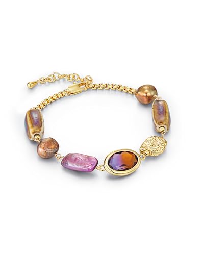 Gold Purple Golden Colorful CZ Cultured Baroque Silk Mother of Pearl Natural Gemstone Statement FULLY ADJUSTABLE Dangle Charms Tennis Bracelet for Women by SNGIA, Stackable Handmade Trendy Multicolor Crystal Jewelry Gifts, Beachy Summer Beaded Healing Protection Vacation Fashion Bracelet Accessories, Delicate Vintage Link Bohemian Nickle Free Station Bangle.