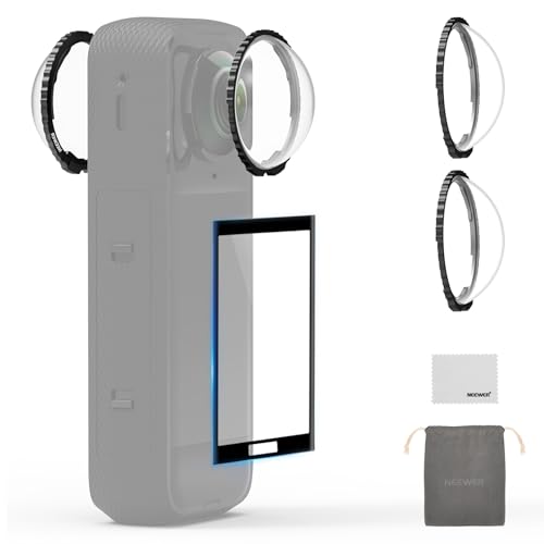 NEEWER Lens Guards Compatible with Insta360 X5 Action Camera Accessories, 99.99% Light Transmittance 9H Hardness HD Tempered Glass Lens Protector with Screen Protector, Pouch & Cleaning Cloth
