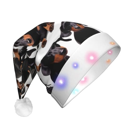 JEJEA Dachshund Weiner Pet Dog Print Santa Hat Adult Led, Christmas Hat With Lights For Women And Men New Year Party Supplies