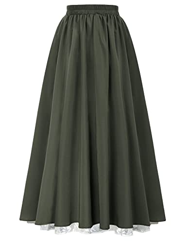 Scarlet Darkness Long Skirts For Women 2024 Double Layered Flowy Summer Maxi Skirt Army Green L thumb #8
