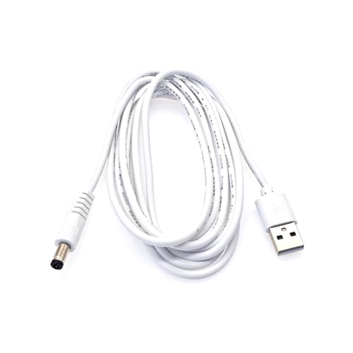JZK Blanc 2m Câble d'alimentation USB vers CC 5 V, connecteur Jack cylindrique 5,5 x 2,1 mm, câble Charge USB Type-A vers Prise CC pour routeurs, Mini-Enceintes, Bandes LED, caméras vidéosurveillance