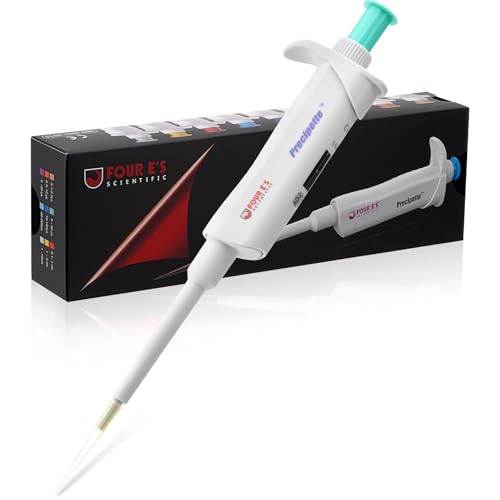 Image of 4E's USA Lab 5-50μL Pipette: Single-Channel Adjustable Micropipette with Color-Coded Top (Green), 4 Digit Display, Universal Tip Cone, High Accuracy, ISO 8655 Calibrated & Lower Portion Autoclavable