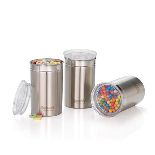 Image of Sumeet ISI Certified Stainless Steel Big Canisters /Dabba /Storage Containers for Kitchen with See Through Air Tight Lid - Set of 3 Pcs - 1100ml, 10cm Dia, Silver