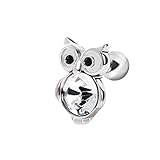 eeddoo® TRAGUS-OHRSTECKER BARBELL-PIERCING aus silbernen EDELSTAHL mit Eulen-Design und Kristall