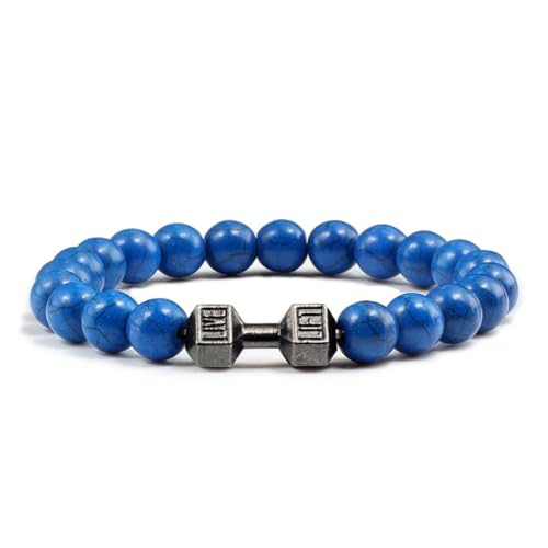 Bracelet haltère en pierre de lave véritable et métal ciselé - 5