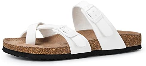 mysoft Women's Cork Footbed Sandal Slip On, Double Buckle Slide Sandals with +Comfort Arch Support