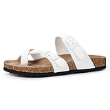 mysoft Women's Cork Footbed Sandal Slip On, Double Buckle Slide Sandals with +Comfort Arch Support