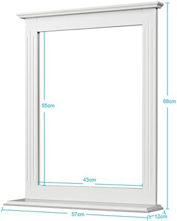 CASART Wall-Mounted Mirror, 55 x 43cm Bathroom Mirror with Open Shelf & Wooden Frame, Makeup Shaving Mirrors for Entryway Washroom Bedroom & Dressing Room