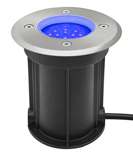 Image of Long Life Lamp Company Outdoor Walk Over Recessed Ground Light Round Up Lighter IP67 Waterproof GU10 Holder Driveway Garden Pathway Patio GL09K (Blue)