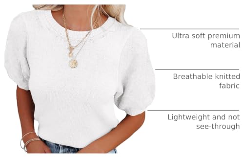 Image of Womens Short Sleeve Sweaters Crewneck Knit Pullover Tops 2025 Summer Casual Lightweight Crochet Blouse Shirt