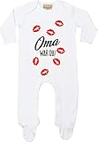 Kleckerliese Baby Kinder Schlafanzug Strampler Langarm Einteiler Motiv Oma war da Kuss Küsse Küsschen, White, 3-6 Monate