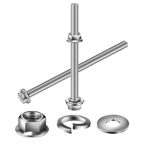 M8 x 80mm Flanged Hex Head Bolts, Nuts, Flat &amp; Lock Washers, 20Pcs 18-8 (304) Stainless Steel, Fully Threaded, by SG TZH