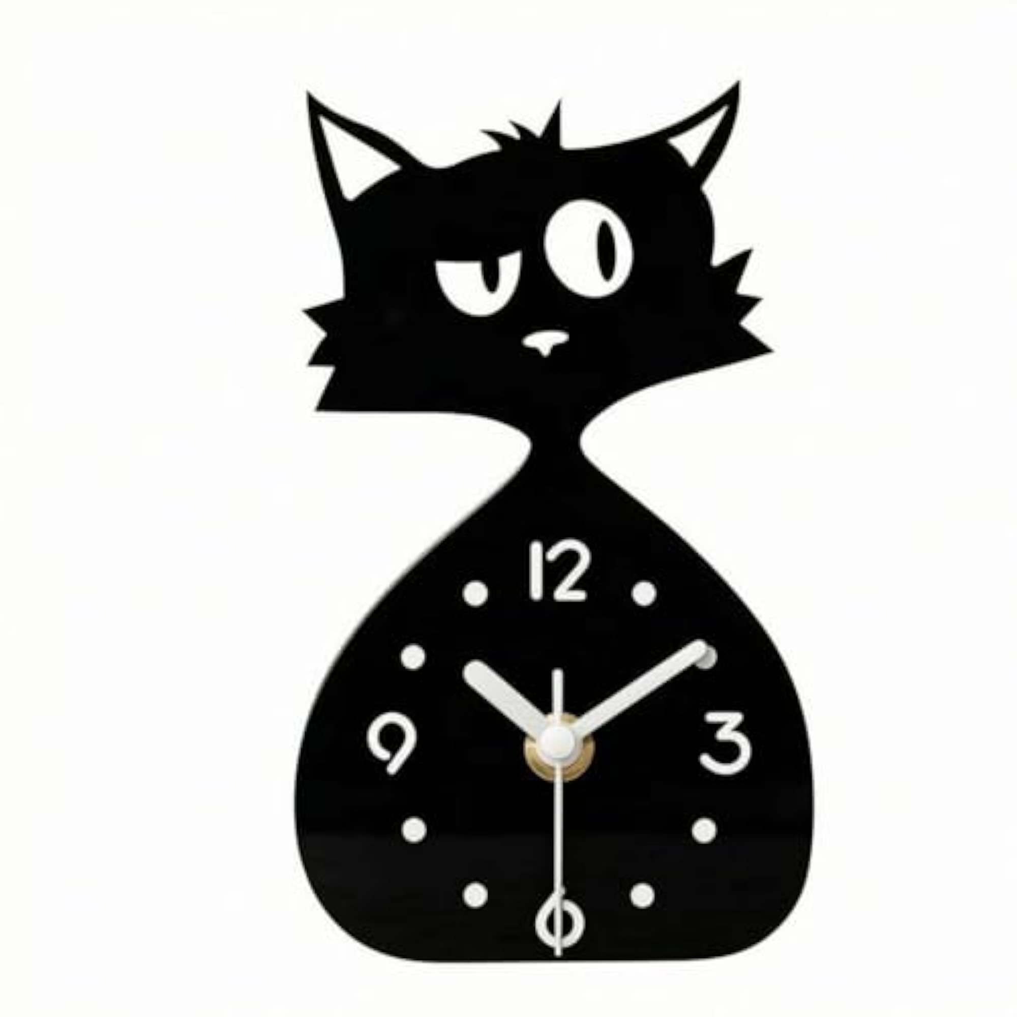 Black Feline-Shaped Timepiece, Glossy Finish