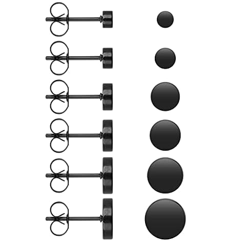 Yolev 6 par kolczyków w kropki, okrągłe kolczyki sztyfty ze stali nierdzewnej dla kobiet i mężczyzn (3 mm-8 mm), 8mm, Stal nierdzewna, Brak kamienia szlachetnego