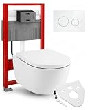 BADfabrik24 TECE WC-Komplettset 1120 mm mit TECEprofil Modul + TECEloft Wand-WC spülrandlos, Cyclon Flush, + Betätigungsplatte nach Auswahl + Montageset (TECEloop Betätigungsplatte weiß)