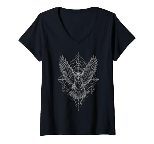 Femme Nordique Corbeau Valhalla Vegvisir Mythologie Nordique Rune Art T-Shirt avec Col en V