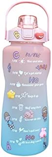 2L Large Water Bottle with Straw & Motivational Time Marker Reminder, Water Bottles with Cute Sticker, BPA Free Leak-proof Water Bottles for Gym, Outdoor Sports, Home (Pink)