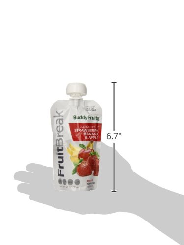 Buddy Fruits Pure Blended Fruit Break Strawberry, Banana and Apple Applesauce | 100% Real Fruits Pouches | Non GMO, Vegan, Gluten Free, No Preservatives, BPA Free | 4.2oz Pouch 14 Pack