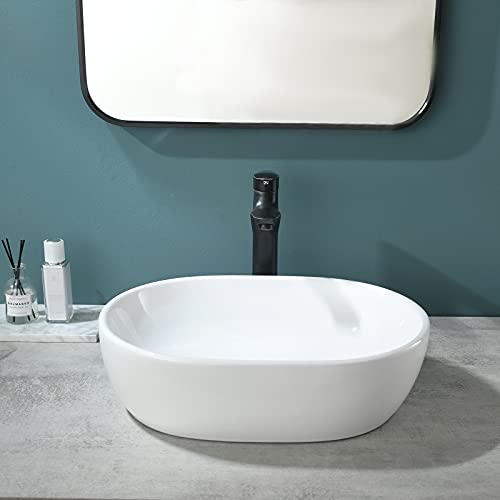 Vesla Home Modern Oval 19"X14" White Porcelain Ceramic Above Counter Bathroom Vessel Sink,Ceramic Art Basin Bathroom Sink For Lavatory Vanity Cabinet #TOP2