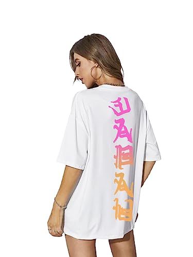 Image of Rigo Back Printed Half Sleeves Round Neck Oversized T-Shirt for Women | Drop Shoulder T-Shirt for Women | Loose Baggy Fit T-Shirt for Women /Girls