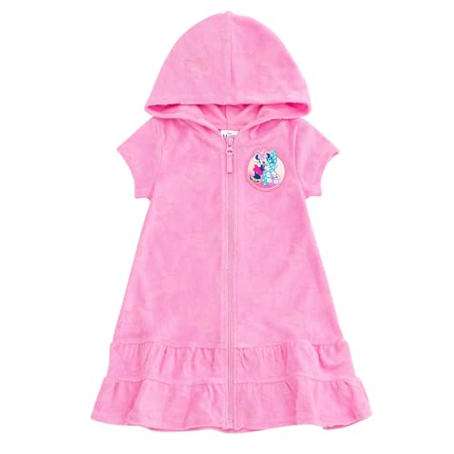 Disney Minnie Mouse Toddler Girls Loop Terry Cloth Hooded Zip Up Swim Cover Up Pink 2T