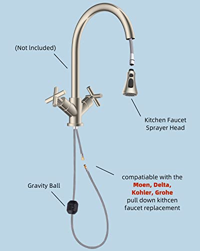 Pull Down Spray Head For Kitchen Faucet, 67In Faucet Hose And 14.1Oz Weight Ball, Kitchen Faucet Sprayer Set Compatible With Moen, Grohe, Hansgrohe, Delta, Kohler Faucets Brushed Nickel #TOP1