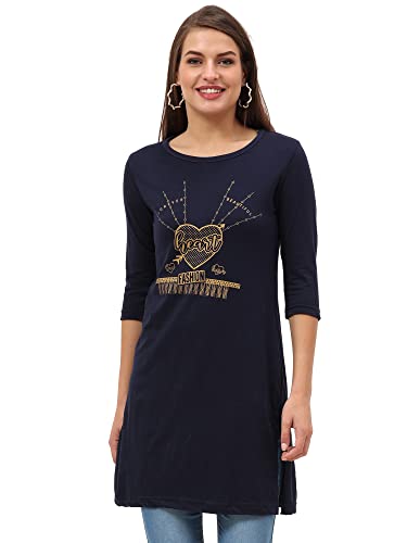 Image of FLEXIMAA Women's Cotton Printed Round Neck 3 /4 Sleeve Color Size Long Top