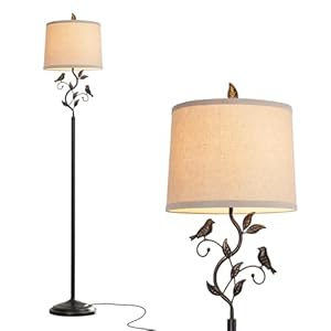 RORIANO 63″ Rustic Leaf Floor Lamp for Living Room, Unique Bird Tall Standing Lamp with Rotary Switch, Vintage Floor Lamps for Bedroom Study Room, Bulb Included