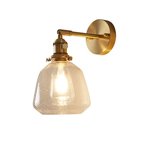 Aplique de pared de cristal con brazo ajustable, pantalla transparente, estilo vintage, con brazo ajustable, casquillo E27, 1 luz, luces modernas para dormitorio, sala de estar, cocina, loft y baño.