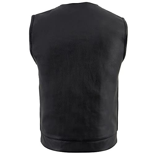 Milwaukee Leather LKM3711 Men's Black Leather Collarless Club Style Motorcycle Rider Vest w/Dual Front Closure2