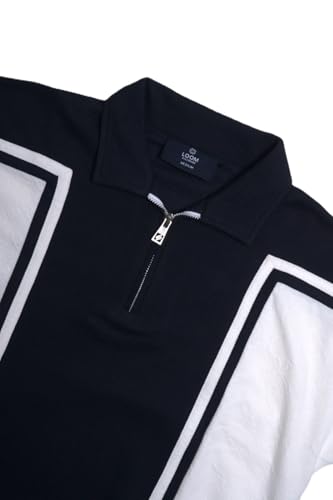 Image of Men's Modern Vertical Stripe Polo T-Shirt - Premium Cotton Casual Collared Tee