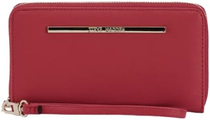 Steve Madden BZIPPY Women's Zip Around Wallet/Wristlet with gold hardware (Red)