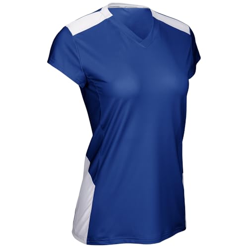 CHAMPRO Point Cap Sleeve Volleyball Jersey, 2X-Large, Royal, White, Womens