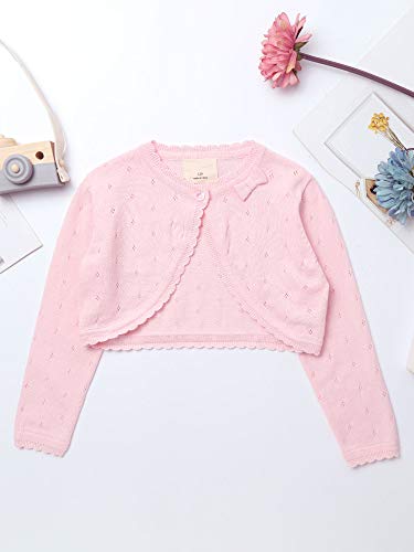 Kids Girls' One Button Closure Knitted Sweater Long Sleeve Bowknot Bolero Cardigan for Flower Girls Dress Up4
