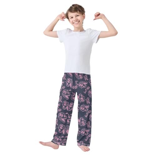 ZZXXB Pink Dinosaur Boys Long Pants Soft Trousers Elastic Waist Kids Lounge Bottoms with Pockets S-XL2