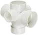 Spears P439 Series PVC DWV Pipe Fitting, Reducing Double Sanitary Tee, 3" x 3" x 3" x 3" x 2" x 2" Hub