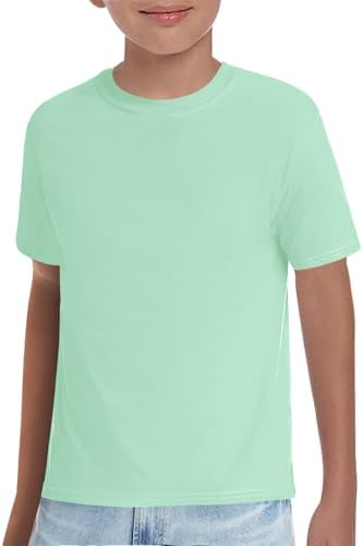 Haloumoning Boys T-Shirts Kids Short Sleeve Crewneck Solid Basic Tees Casual Tops 5-14 Years