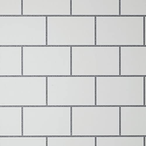 Metro Tile Wallpaper Silver White Metallic Textured Vinyl Glitter