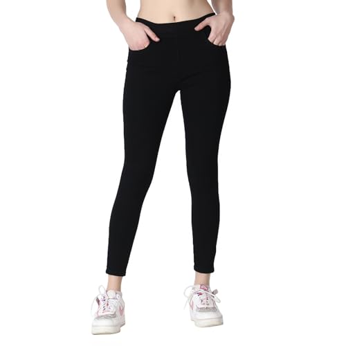 Image of 4Flies Women's Denim Lycra Jeggings - Stretchable Slim Fit Ankle-Length Pants for Casual, Office & Travel Wear - Stylish & Comfortable