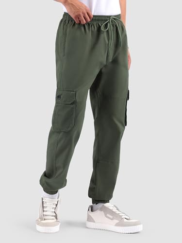 Image of Beyoung Cotton Regular Fit Heavy Gauge Cargo Joggers for Men | Ribbed Hem | Spacious Pockets | Track Pants | Elastic Waistband | Cargo for Men