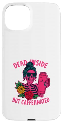Dead Inside But Caffeinated Skeleton コーヒー エナジードリンク スマホケース iPhone 15 Plus 用